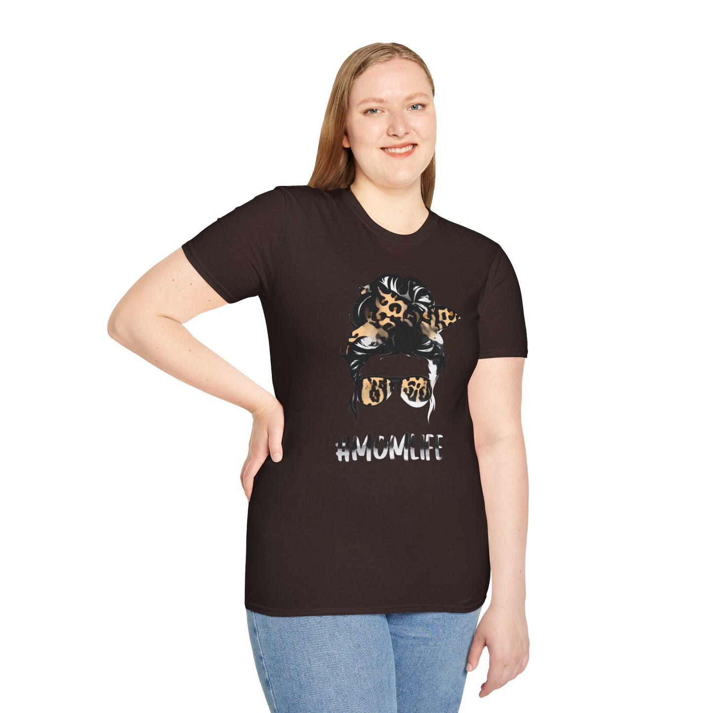 #MomLife Leopard Print Unisex Softstyle T-Shirt, Gift for Moms, Casual Wear, Mother's Day T-Shirt, Trendy Mom Apparel