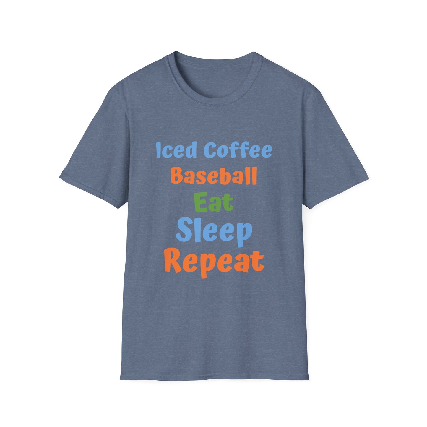 Baseball Graphic Tee - Iced Coffee, Eat Sleep Repeat Shirt, Unisex Softstyle T-Shirt, Sportswear, Summer Gift