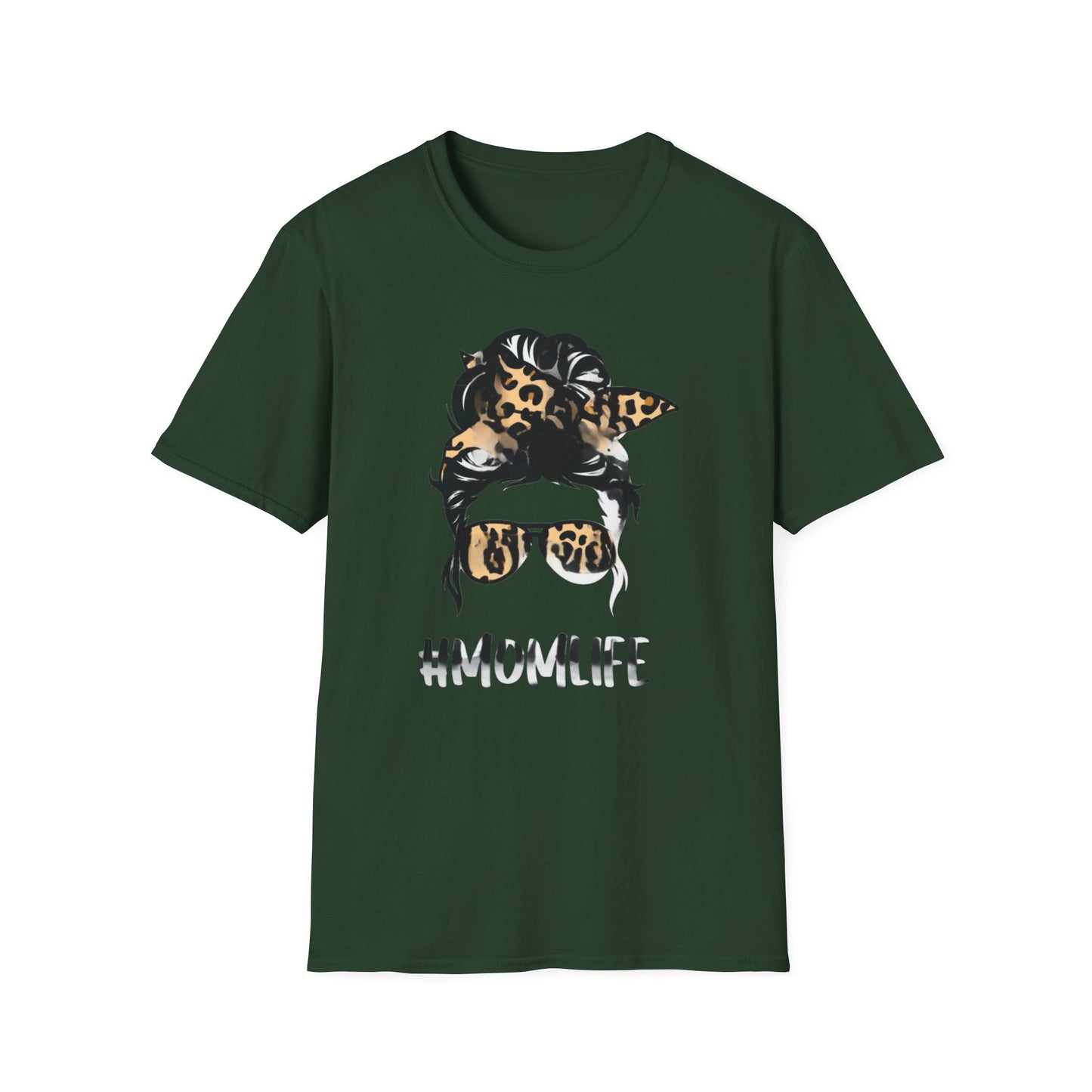 #MomLife Leopard Print Unisex Softstyle T-Shirt, Gift for Moms, Casual Wear, Mother's Day T-Shirt, Trendy Mom Apparel