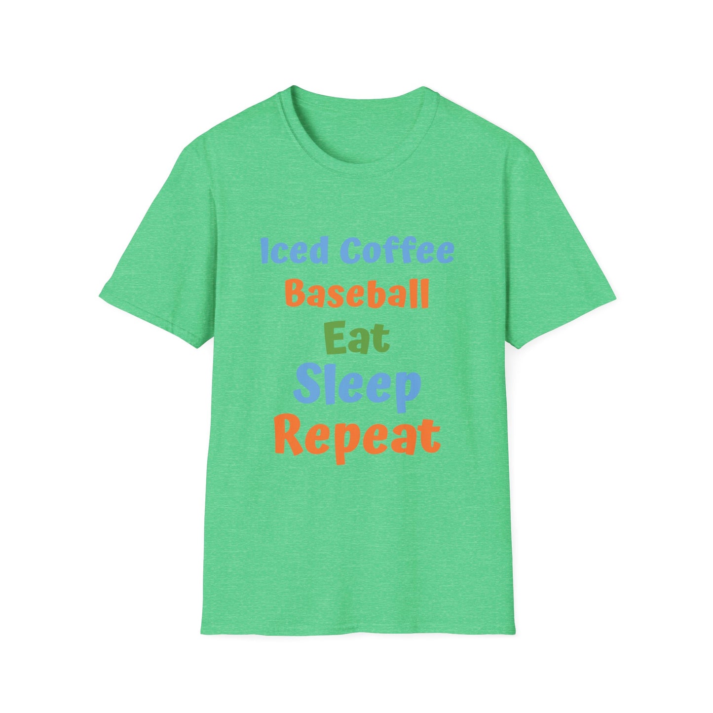 Baseball Graphic Tee - Iced Coffee, Eat Sleep Repeat Shirt, Unisex Softstyle T-Shirt, Sportswear, Summer Gift
