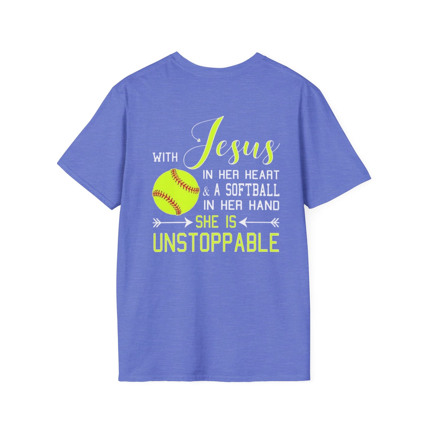Unisex Softstyle T-Shirt - Unstoppable Softball Player Tee, Softball Gift, Christian Athlete Shirt, Sports Motivation, Inspirational Tee