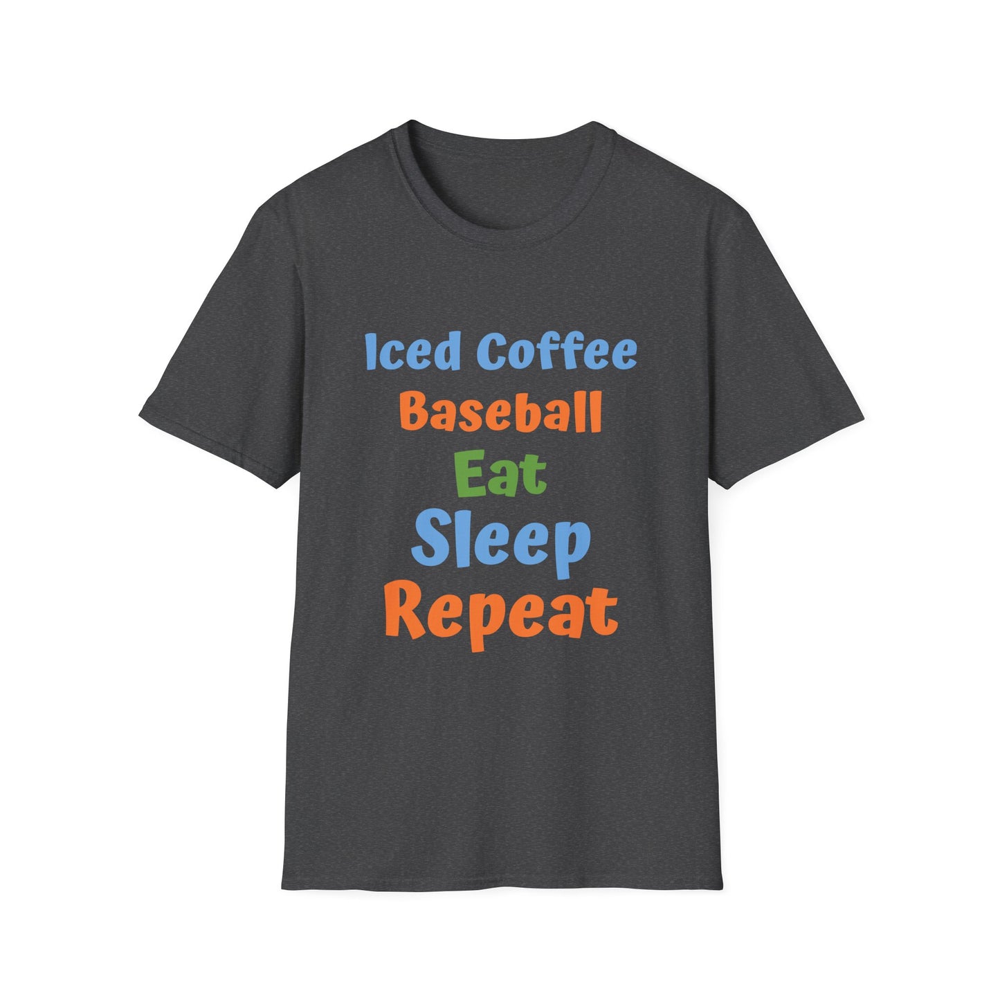 Baseball Graphic Tee - Iced Coffee, Eat Sleep Repeat Shirt, Unisex Softstyle T-Shirt, Sportswear, Summer Gift