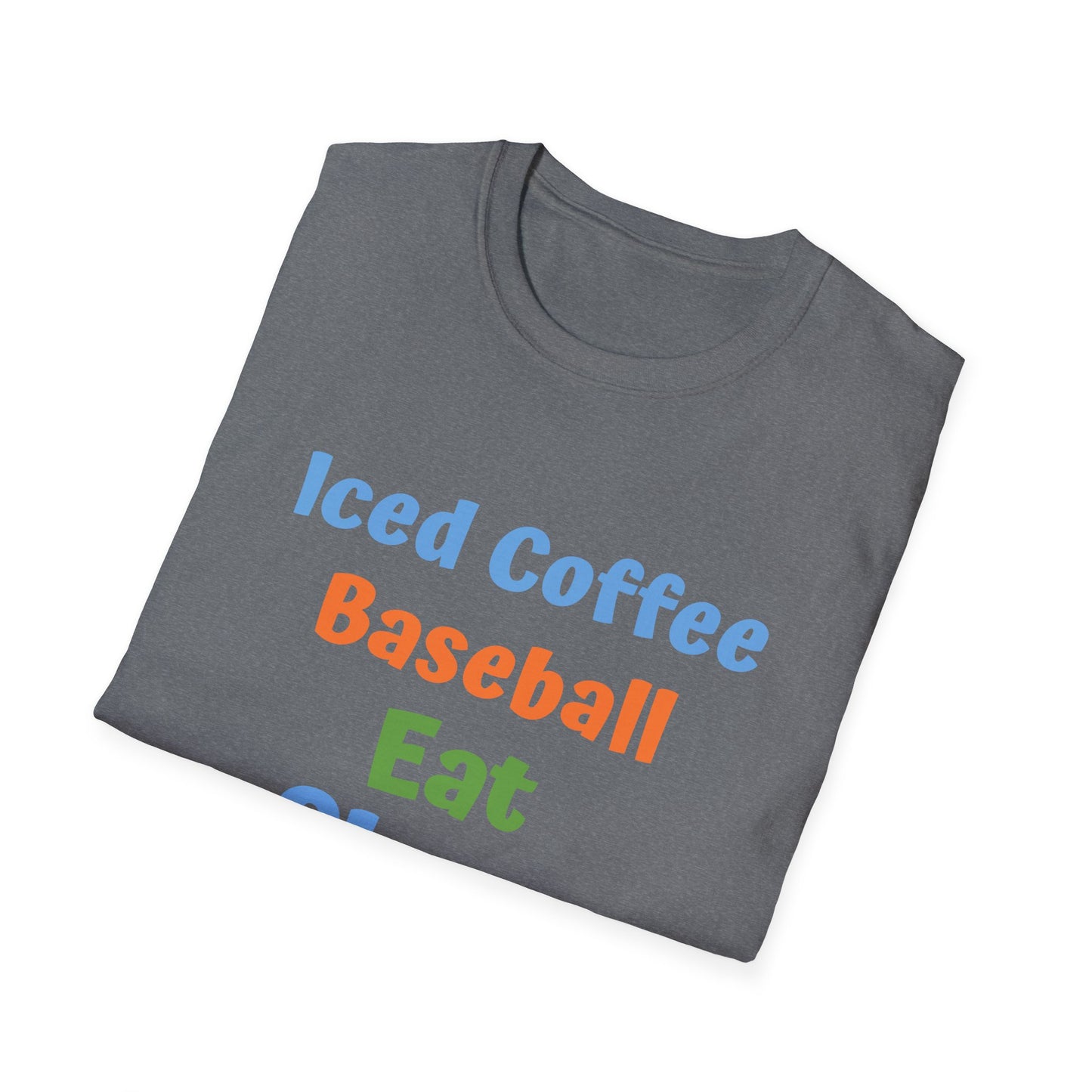 Baseball Graphic Tee - Iced Coffee, Eat Sleep Repeat Shirt, Unisex Softstyle T-Shirt, Sportswear, Summer Gift