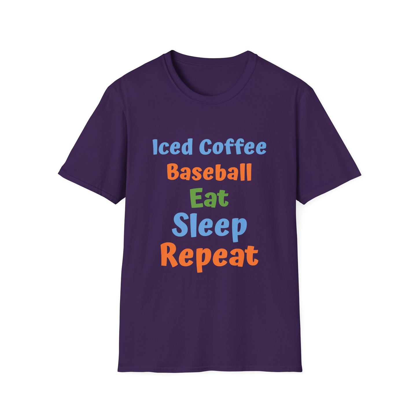 Baseball Graphic Tee - Iced Coffee, Eat Sleep Repeat Shirt, Unisex Softstyle T-Shirt, Sportswear, Summer Gift
