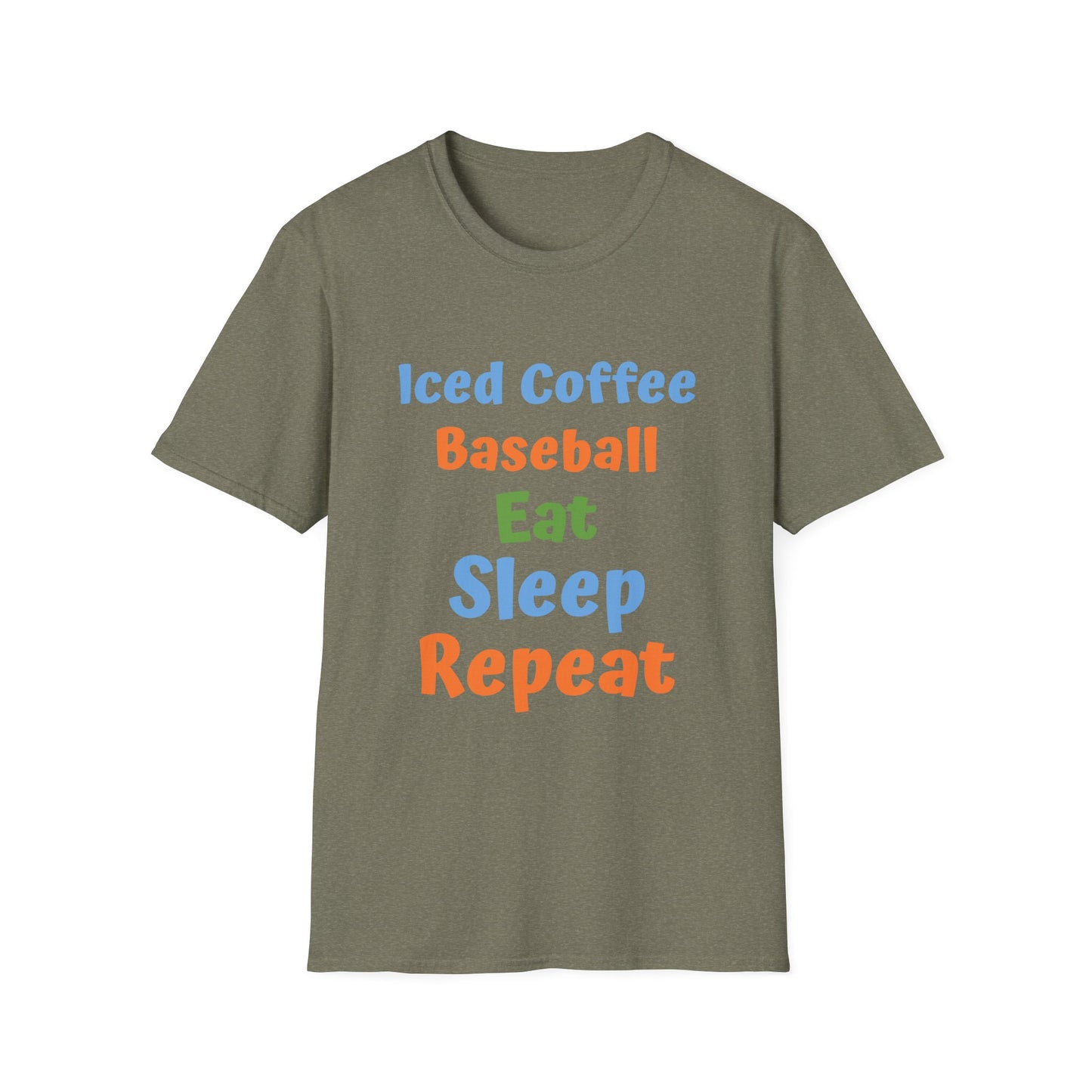 Baseball Graphic Tee - Iced Coffee, Eat Sleep Repeat Shirt, Unisex Softstyle T-Shirt, Sportswear, Summer Gift