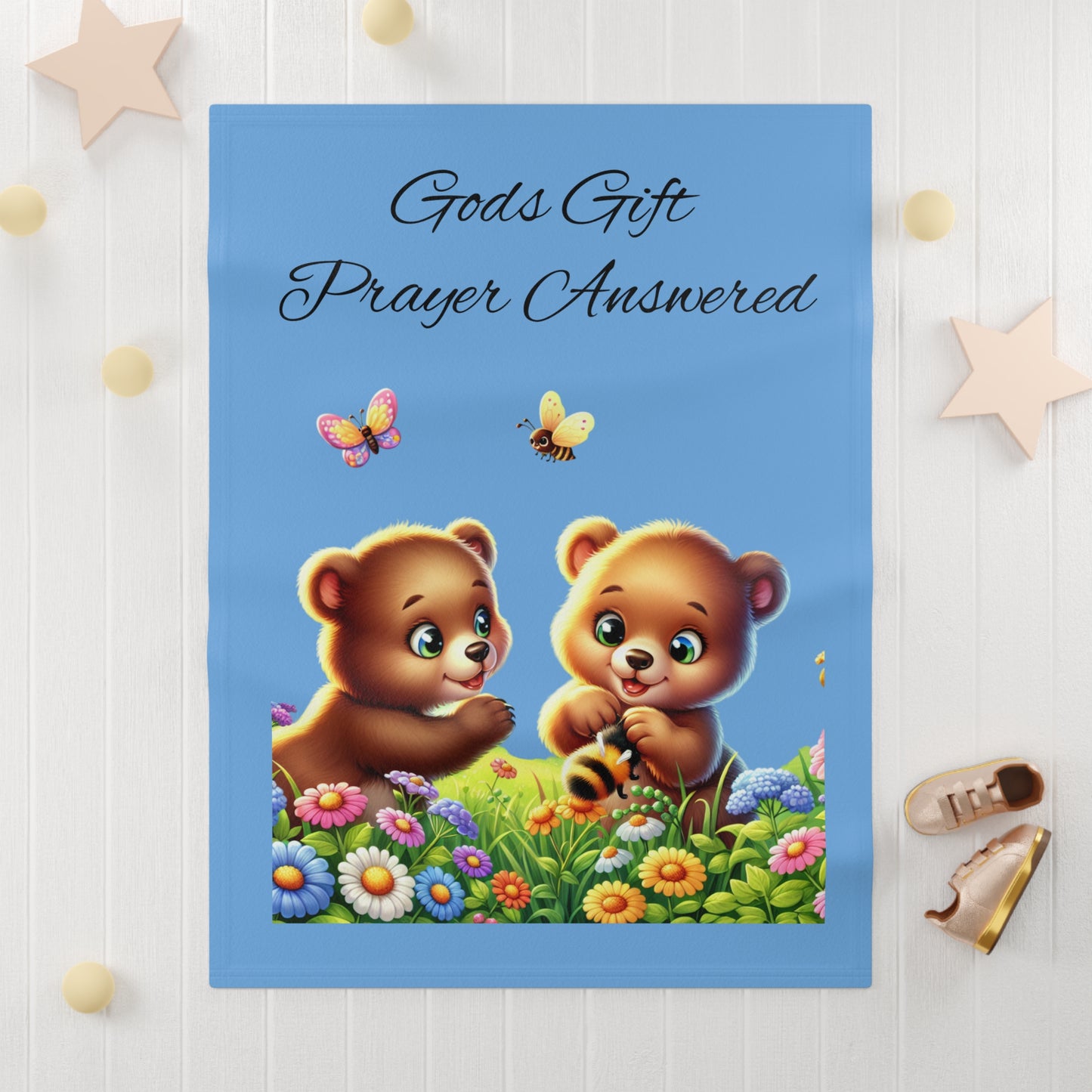 Soft Fleece Baby Blanket with Cute Bears - God's Gift, Prayer Answered, Perfect for Baby Showers, Nursery Decor, Newborn Gift, Cozy Comfort