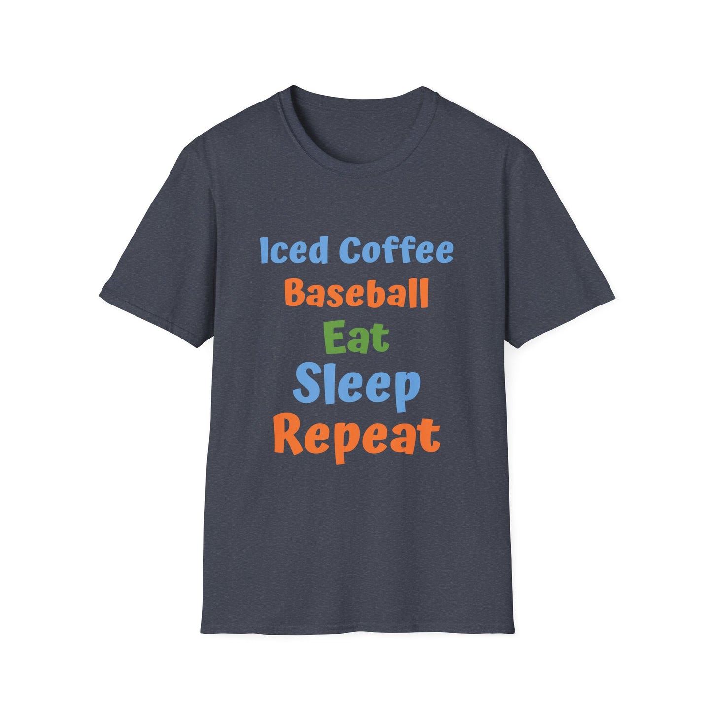 Baseball Graphic Tee - Iced Coffee, Eat Sleep Repeat Shirt, Unisex Softstyle T-Shirt, Sportswear, Summer Gift