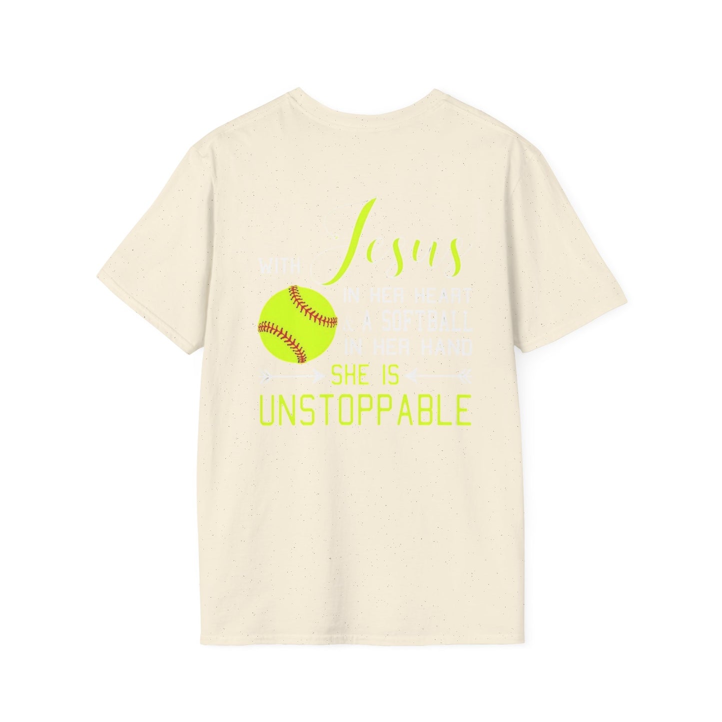 Unisex Softstyle T-Shirt - Unstoppable Softball Player Tee, Softball Gift, Christian Athlete Shirt, Sports Motivation, Inspirational Tee