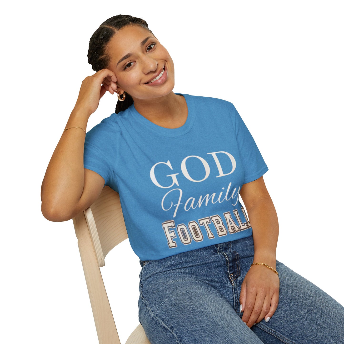 God Family Football Unisex Softstyle T-Shirt | Family Game Day Tee, Sporty Gift, Everyday Comfort, Fall Sportswear, Faith-Inspired Apparel