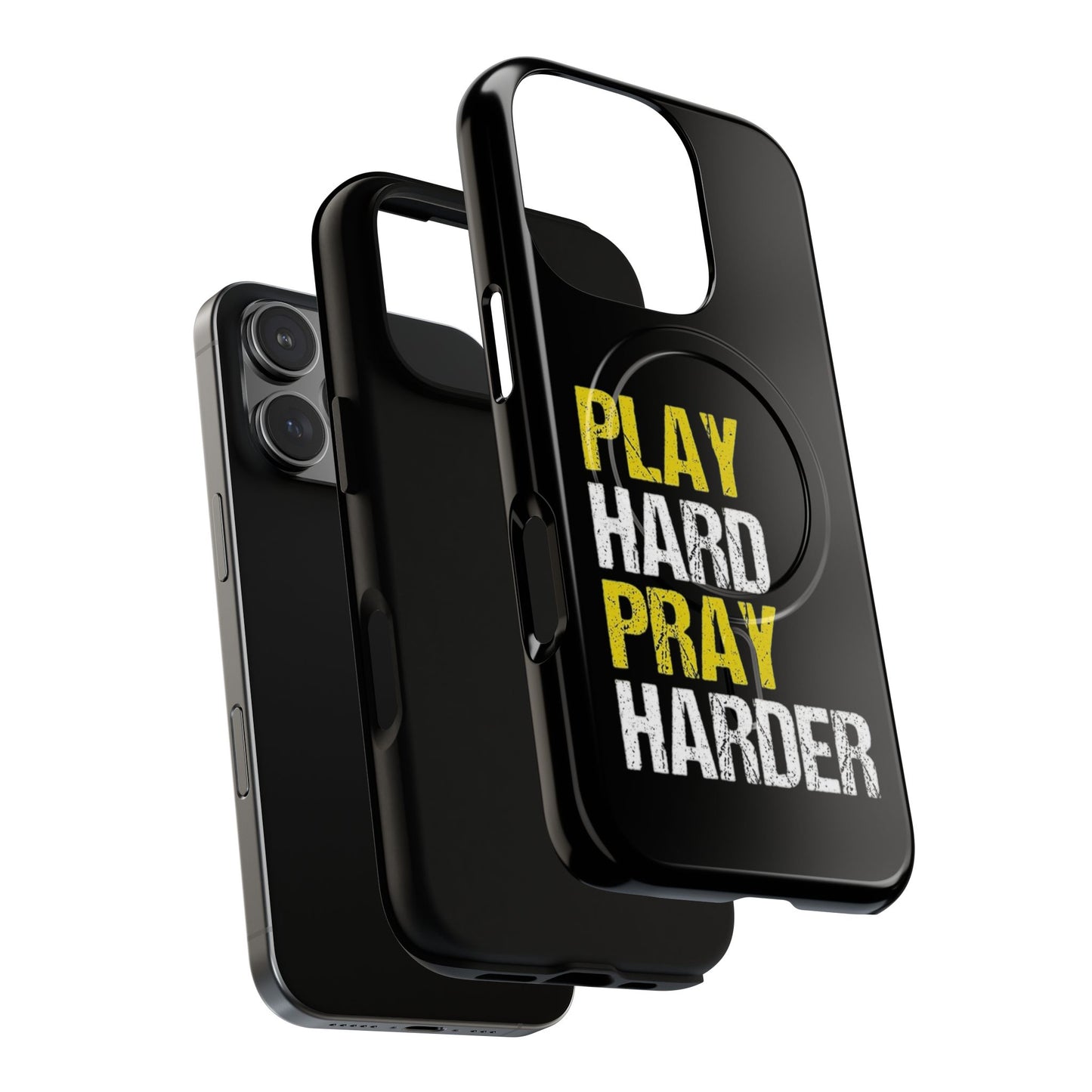 Tough Magnetic Phone Case, Play Hard Pray Harder, Durable Protection, Gifts for Gamers, Sports Enthusiasts, Everyday Use