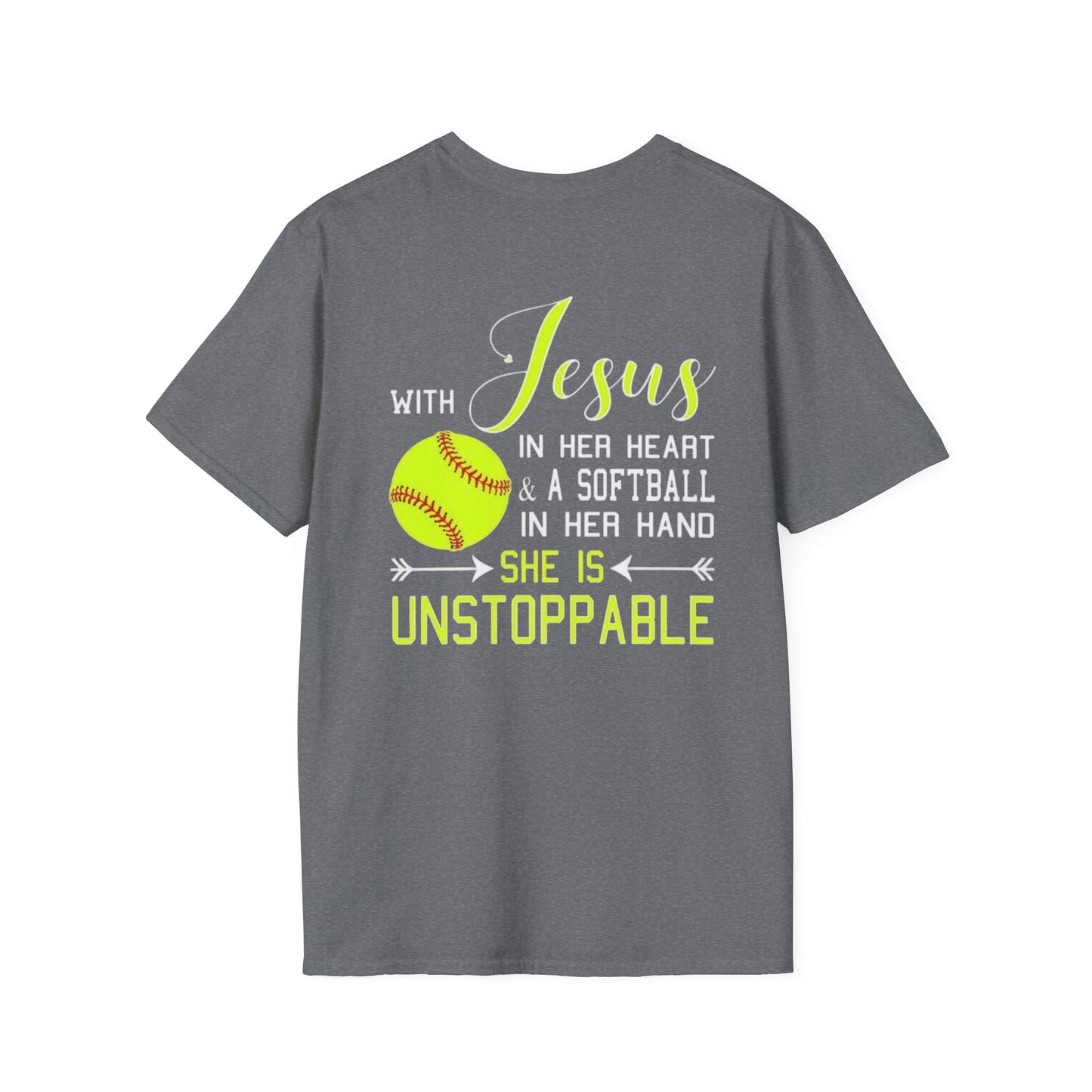 Unisex Softstyle T-Shirt - Unstoppable Softball Player Tee, Softball Gift, Christian Athlete Shirt, Sports Motivation, Inspirational Tee