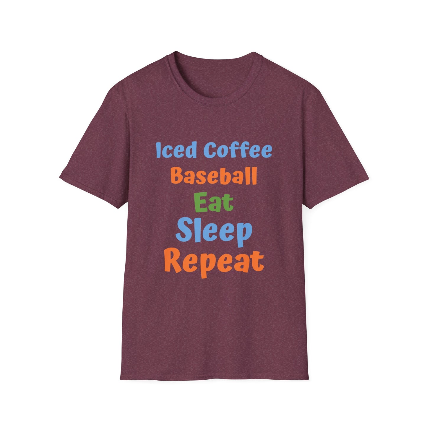 Baseball Graphic Tee - Iced Coffee, Eat Sleep Repeat Shirt, Unisex Softstyle T-Shirt, Sportswear, Summer Gift