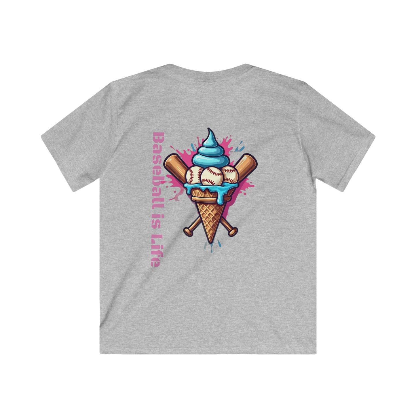Baseball is Life Kids Softstyle Tee, Cute Baseball Shirt, Youth Summer T-Shirt, Fun Sports Gift, Ice Cream Design Tee
