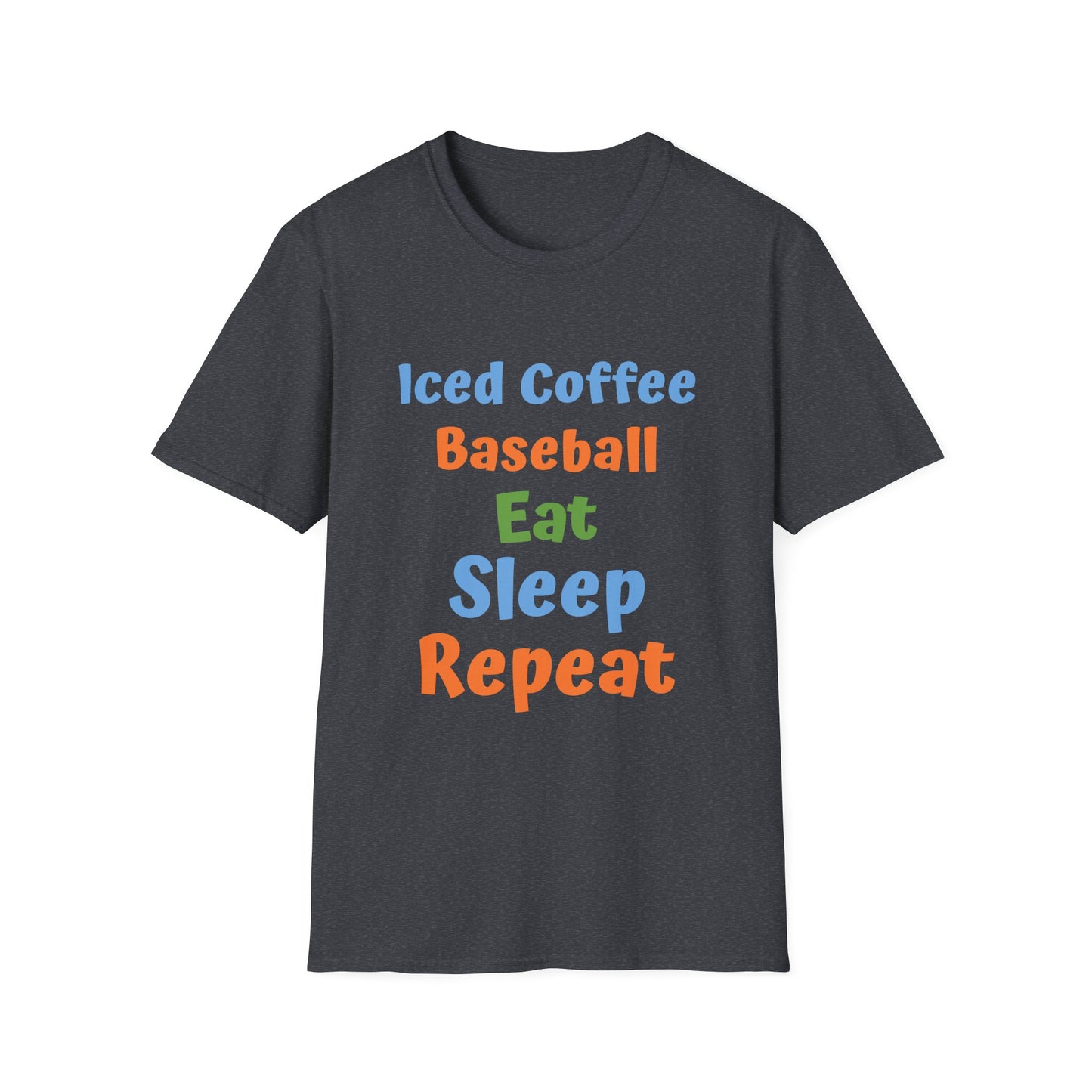 Baseball Graphic Tee - Iced Coffee, Eat Sleep Repeat Shirt, Unisex Softstyle T-Shirt, Sportswear, Summer Gift