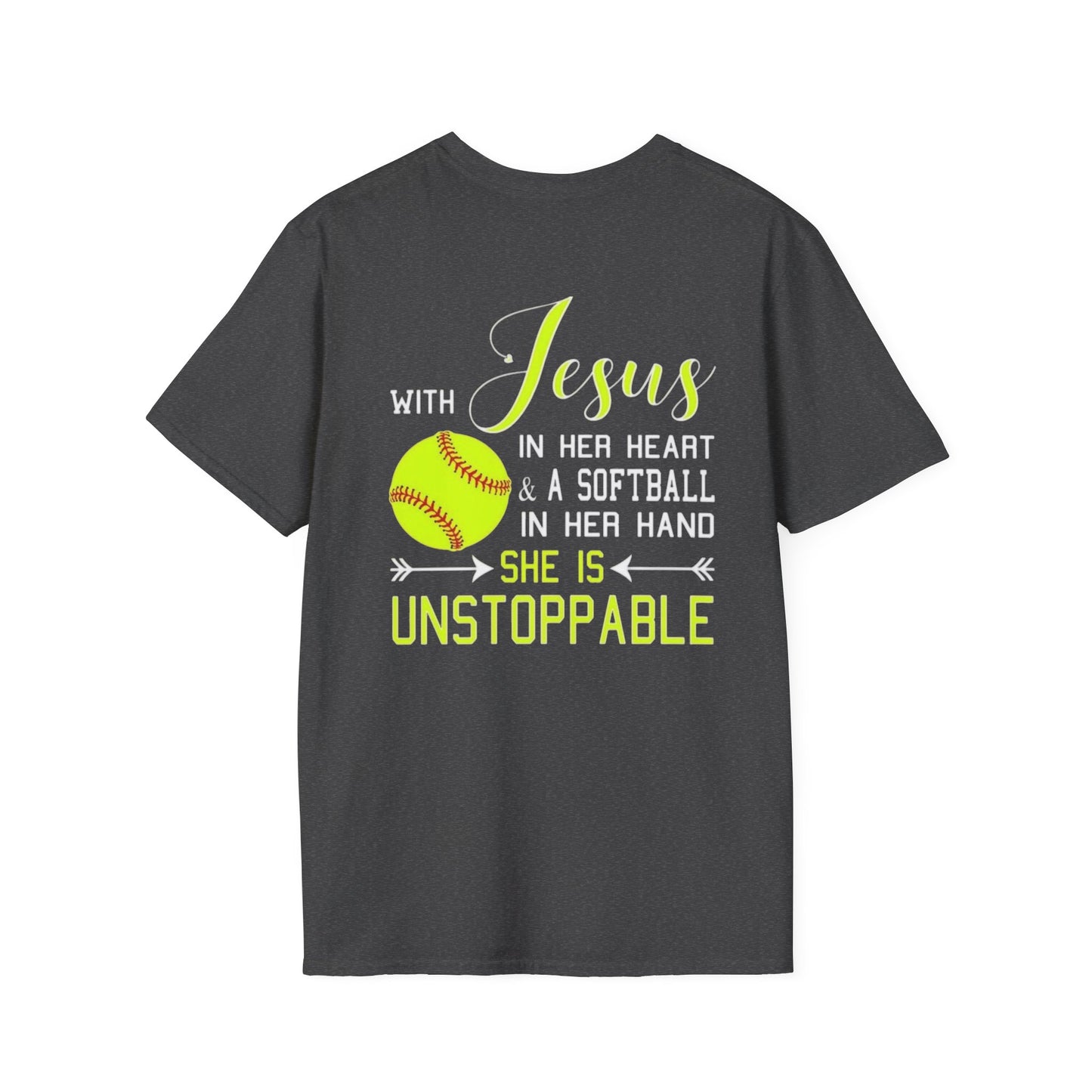 Unisex Softstyle T-Shirt - Unstoppable Softball Player Tee, Softball Gift, Christian Athlete Shirt, Sports Motivation, Inspirational Tee