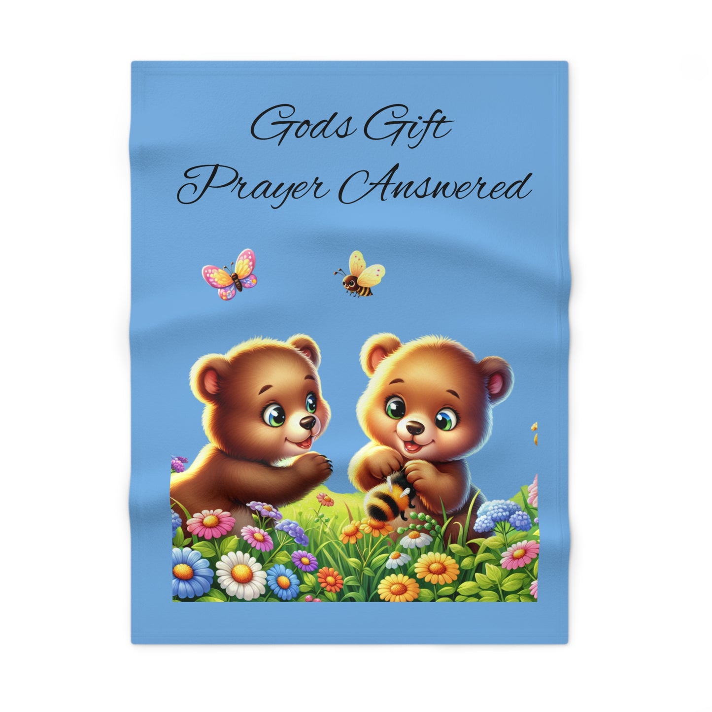 Soft Fleece Baby Blanket with Cute Bears - God's Gift, Prayer Answered, Perfect for Baby Showers, Nursery Decor, Newborn Gift, Cozy Comfort