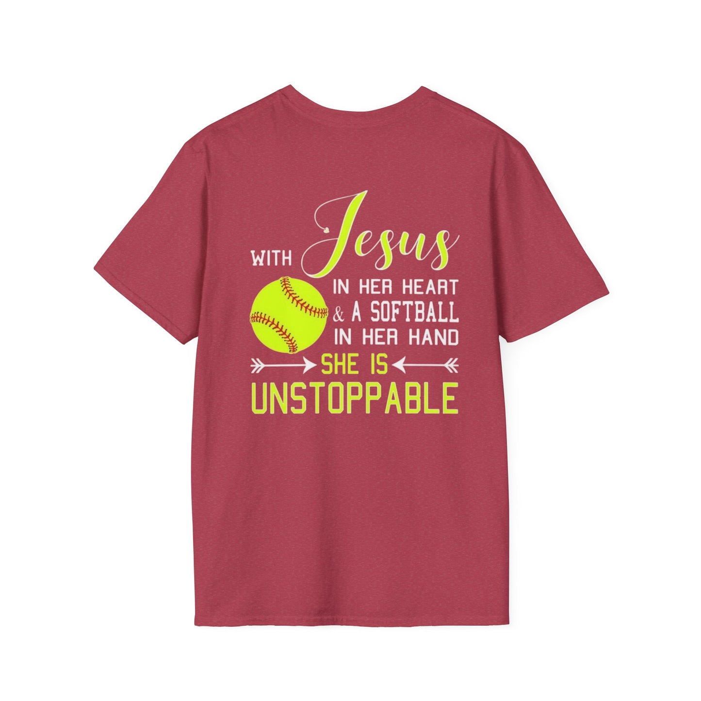 Unisex Softstyle T-Shirt - Unstoppable Softball Player Tee, Softball Gift, Christian Athlete Shirt, Sports Motivation, Inspirational Tee