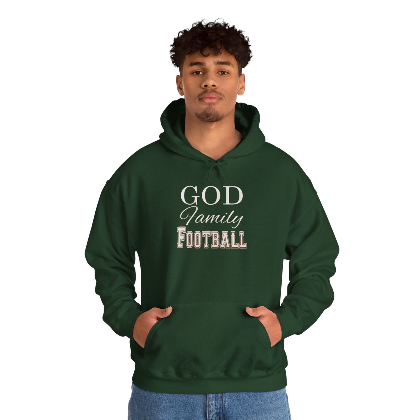 Faith & Family Football Hoodie, God Family Football Sweatshirt, Unisex Pullover, Passionate Sportswear, Ideal Gift for Fans