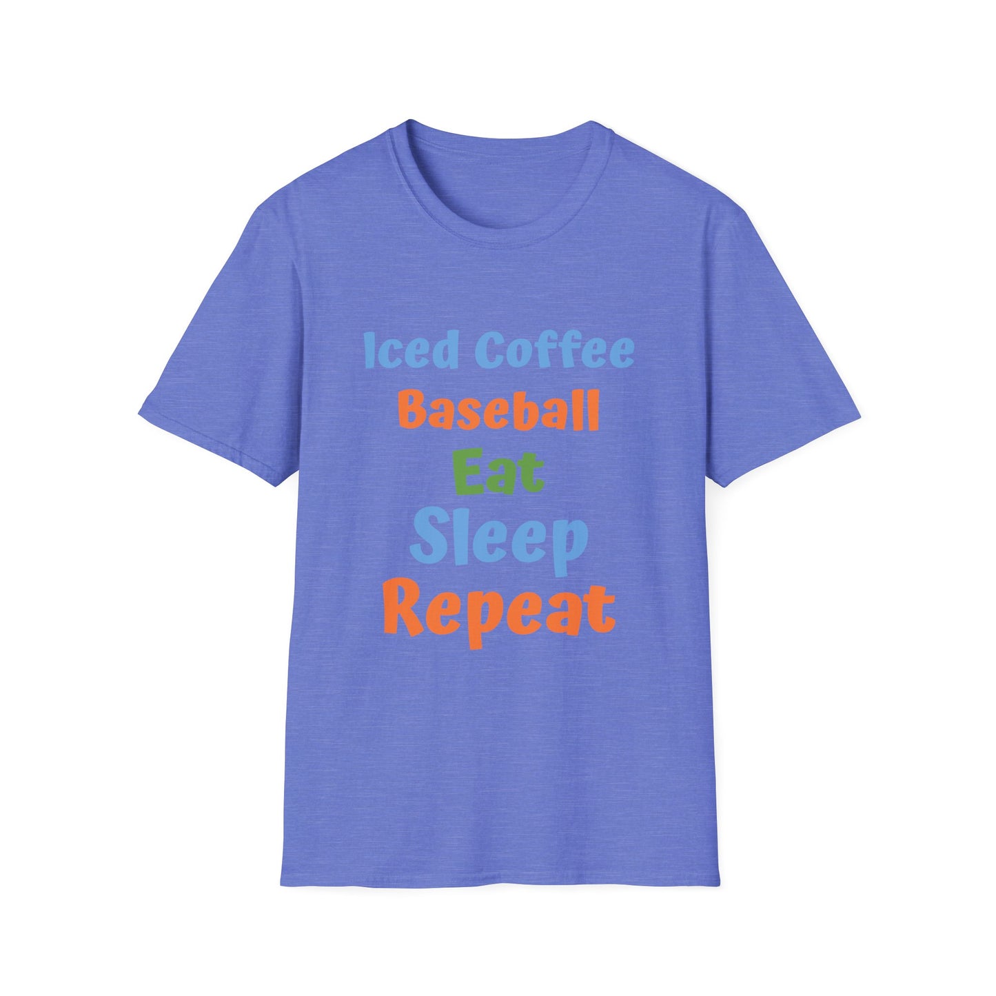 Baseball Graphic Tee - Iced Coffee, Eat Sleep Repeat Shirt, Unisex Softstyle T-Shirt, Sportswear, Summer Gift