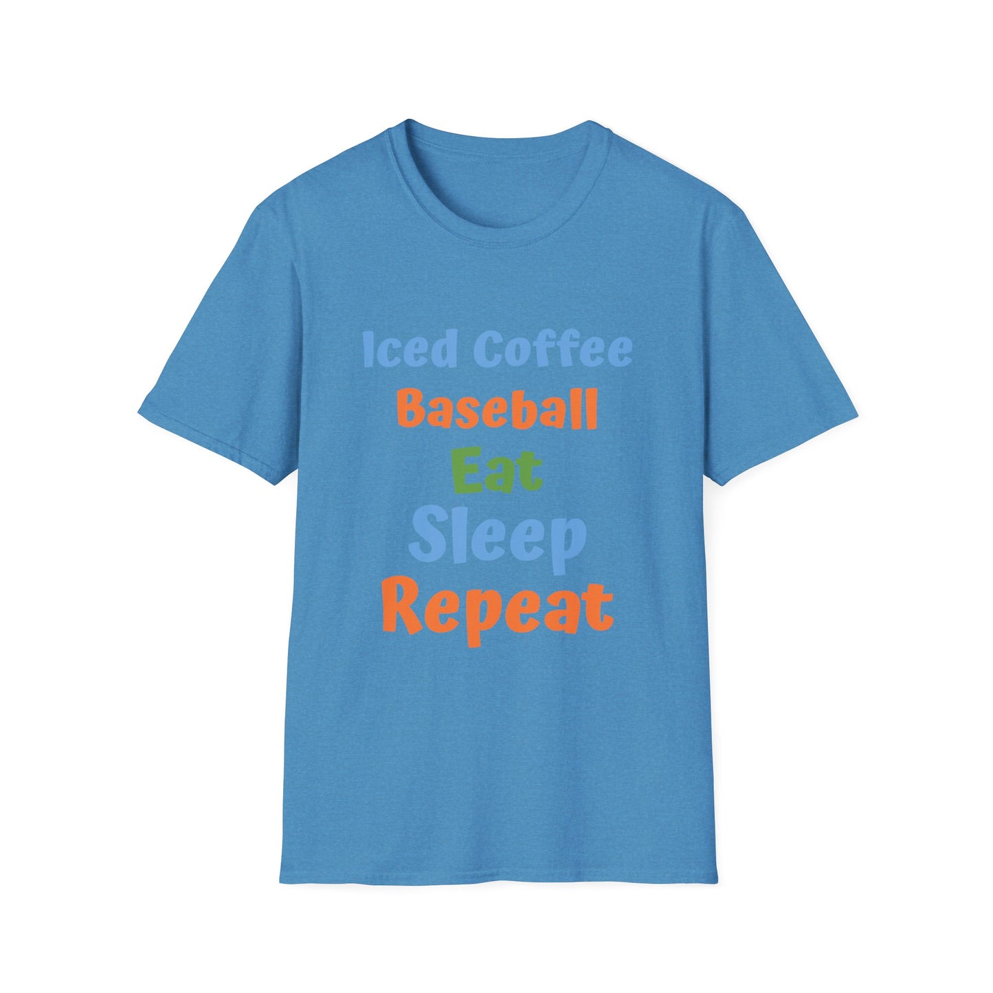 Baseball Graphic Tee - Iced Coffee, Eat Sleep Repeat Shirt, Unisex Softstyle T-Shirt, Sportswear, Summer Gift