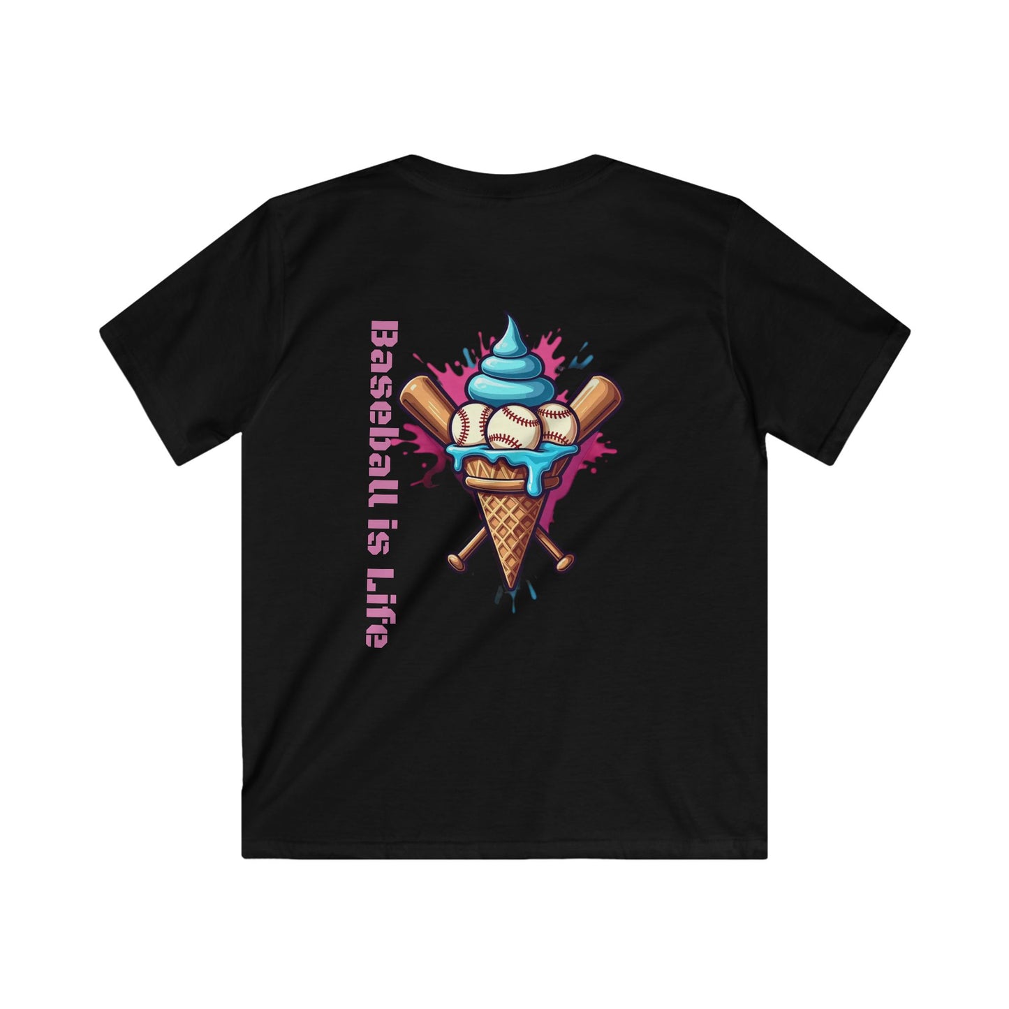 Baseball is Life Kids Softstyle Tee, Cute Baseball Shirt, Youth Summer T-Shirt, Fun Sports Gift, Ice Cream Design Tee