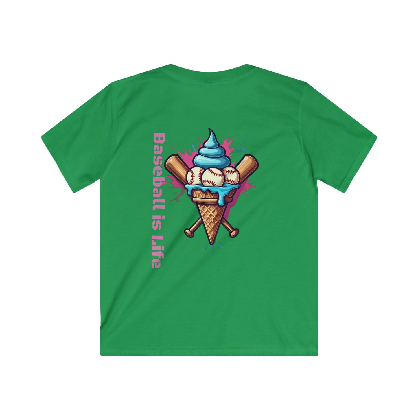 Baseball is Life Kids Softstyle Tee, Cute Baseball Shirt, Youth Summer T-Shirt, Fun Sports Gift, Ice Cream Design Tee