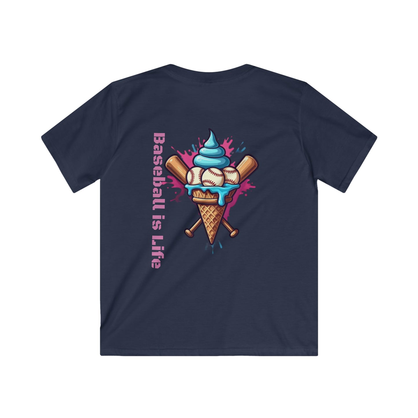 Baseball is Life Kids Softstyle Tee, Cute Baseball Shirt, Youth Summer T-Shirt, Fun Sports Gift, Ice Cream Design Tee