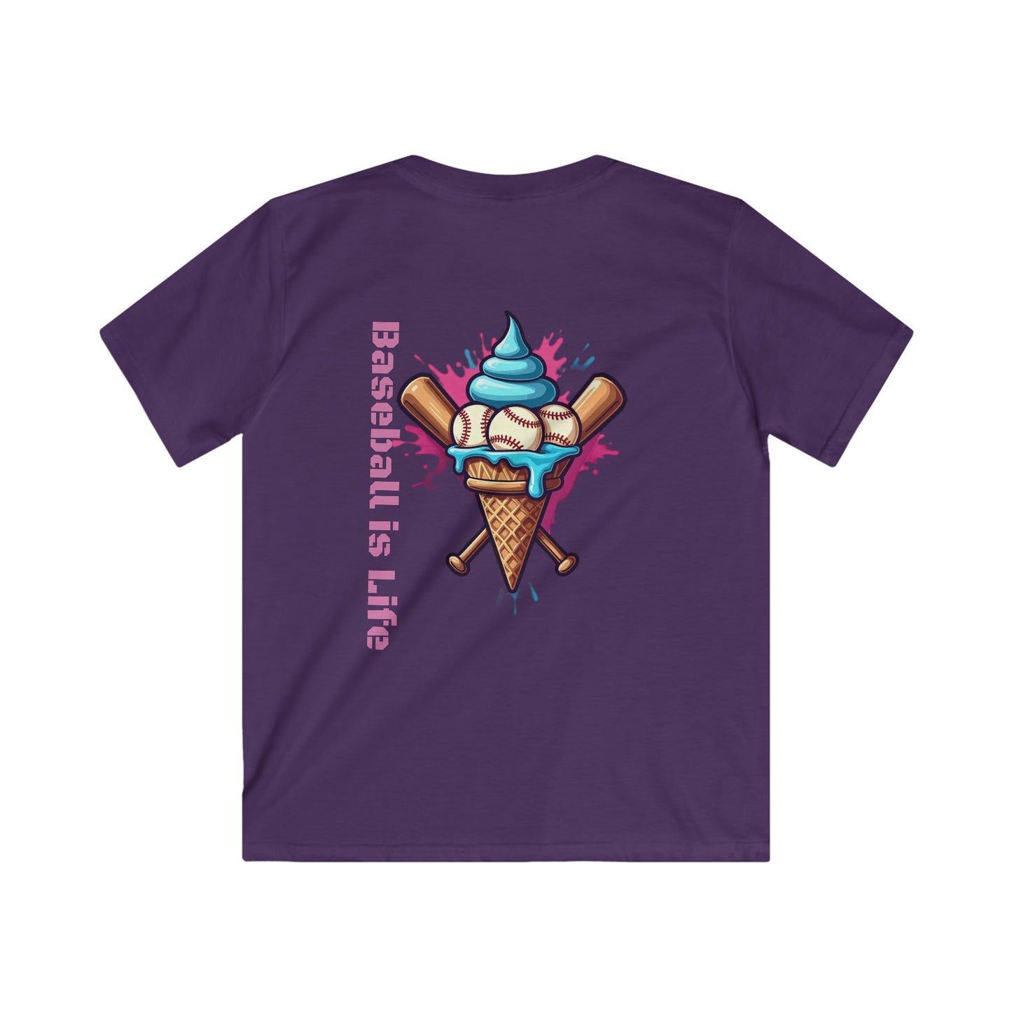 Baseball is Life Kids Softstyle Tee, Cute Baseball Shirt, Youth Summer T-Shirt, Fun Sports Gift, Ice Cream Design Tee