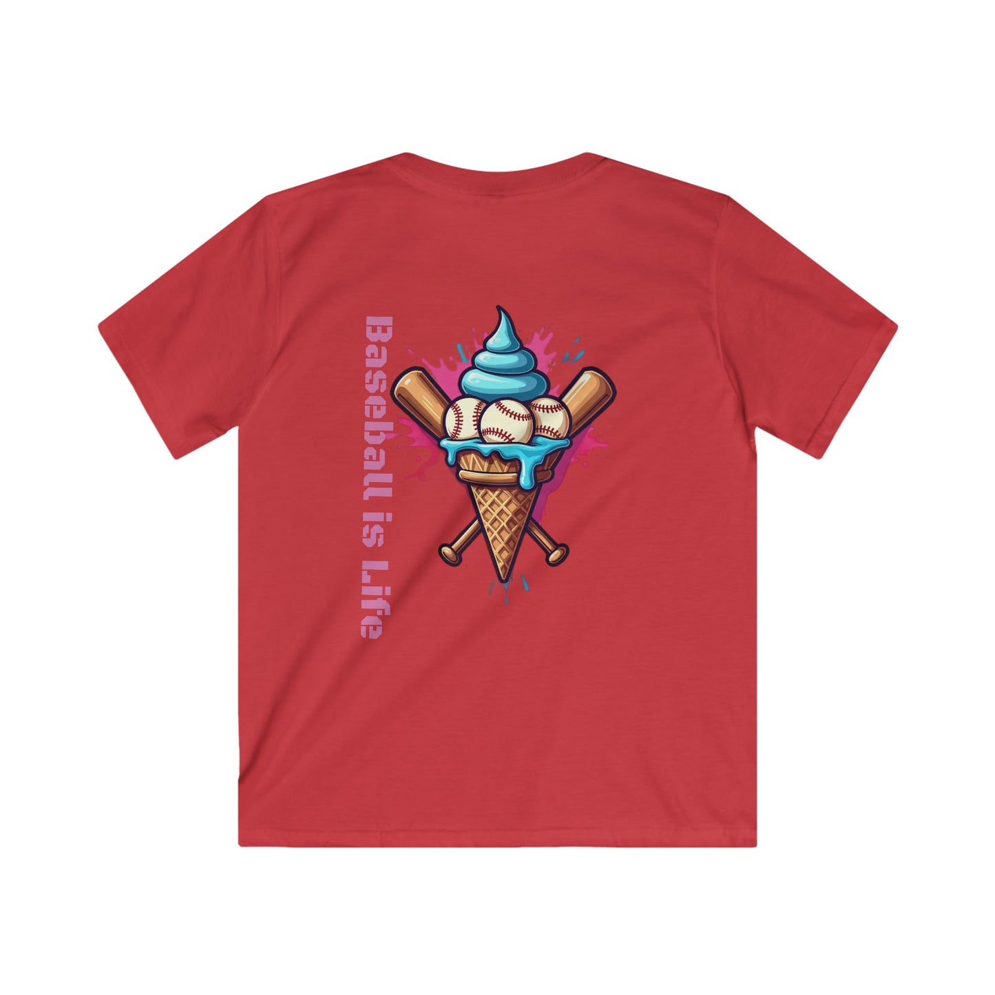 Baseball is Life Kids Softstyle Tee, Cute Baseball Shirt, Youth Summer T-Shirt, Fun Sports Gift, Ice Cream Design Tee