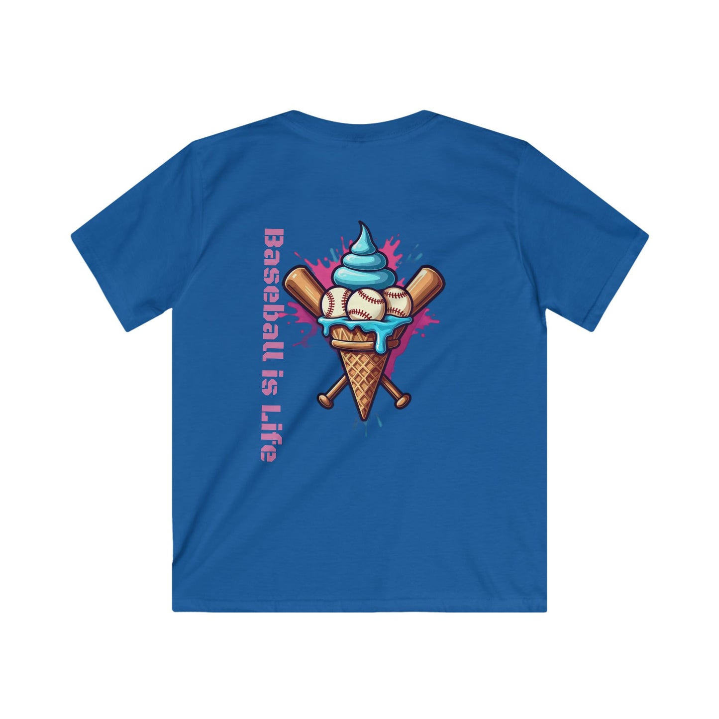 Baseball is Life Kids Softstyle Tee, Cute Baseball Shirt, Youth Summer T-Shirt, Fun Sports Gift, Ice Cream Design Tee