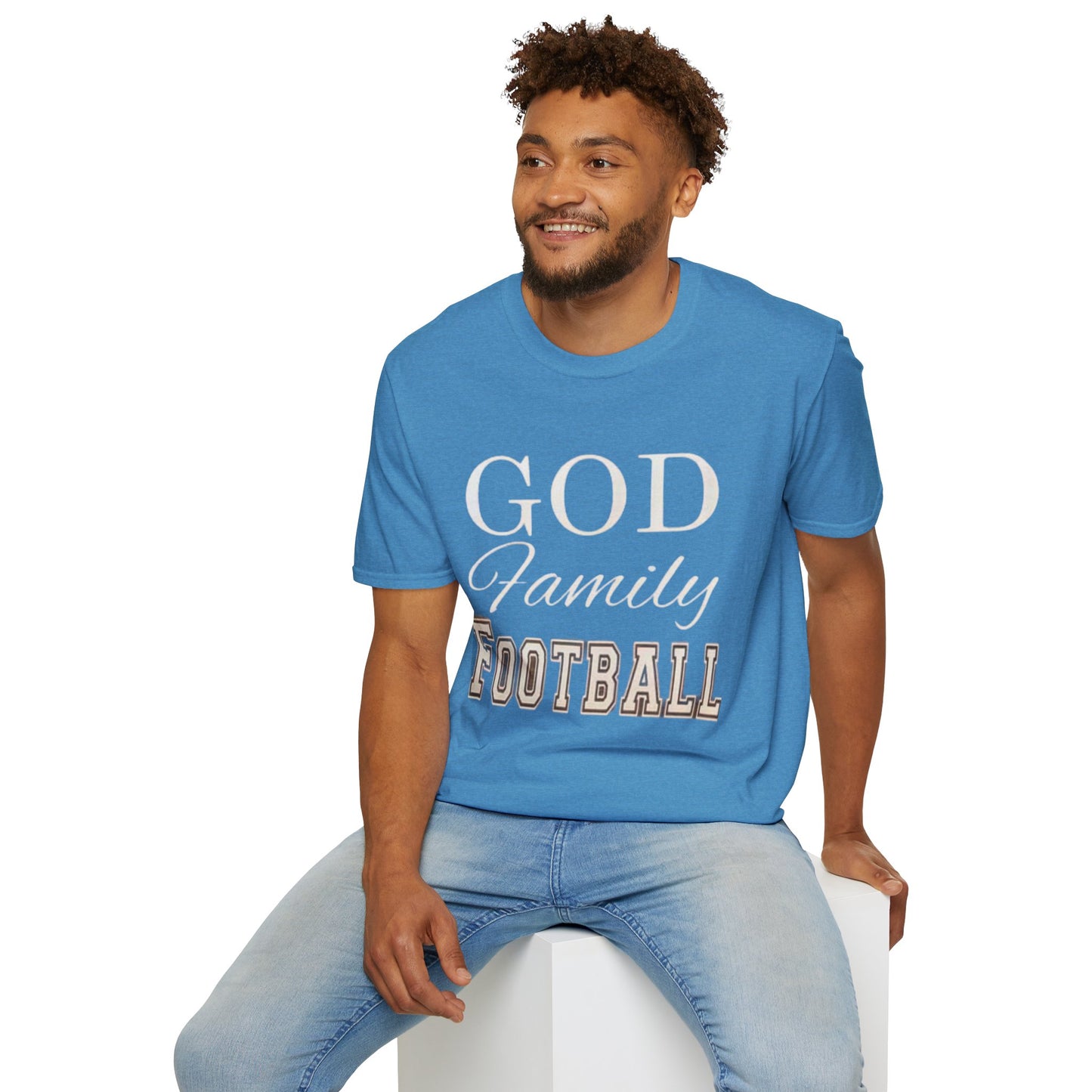 God Family Football Unisex Softstyle T-Shirt | Family Game Day Tee, Sporty Gift, Everyday Comfort, Fall Sportswear, Faith-Inspired Apparel