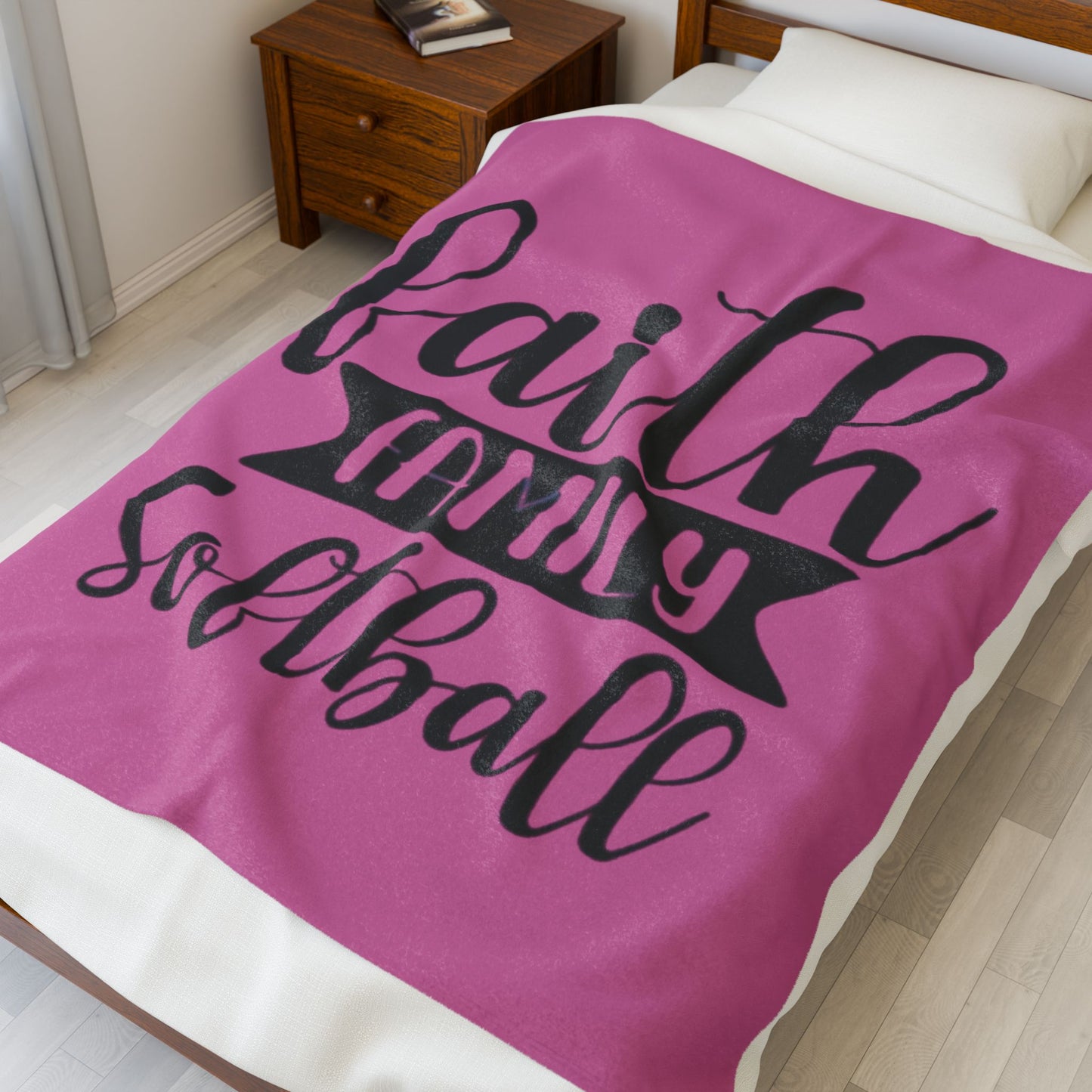 Faith Family Softball Plush Blanket - Cozy Gift for Sports Lovers, Family Gatherings, Softball Season, Relaxation, Home Decor