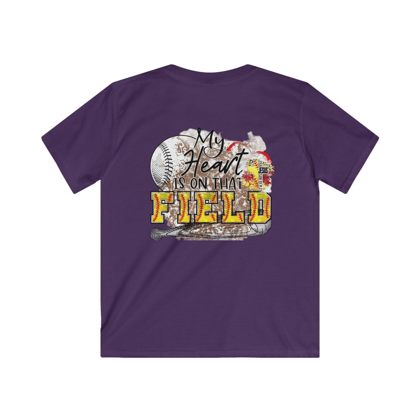 Kids Baseball Tee, Youth Sports Shirt, My Heart is on that Field T-Shirt, Softstyle Kids Tee, Perfect for Team Spirit, Birthday Gift