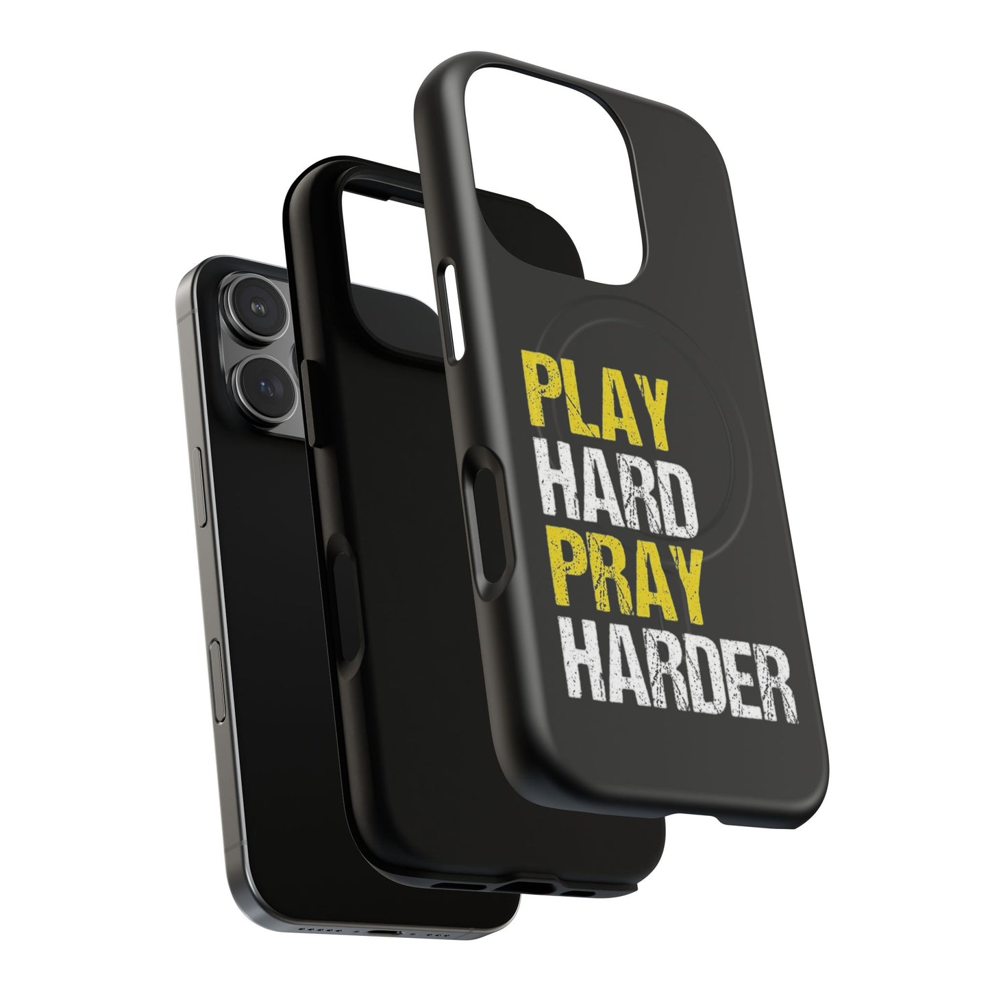 Tough Magnetic Phone Case, Play Hard Pray Harder, Durable Protection, Gifts for Gamers, Sports Enthusiasts, Everyday Use