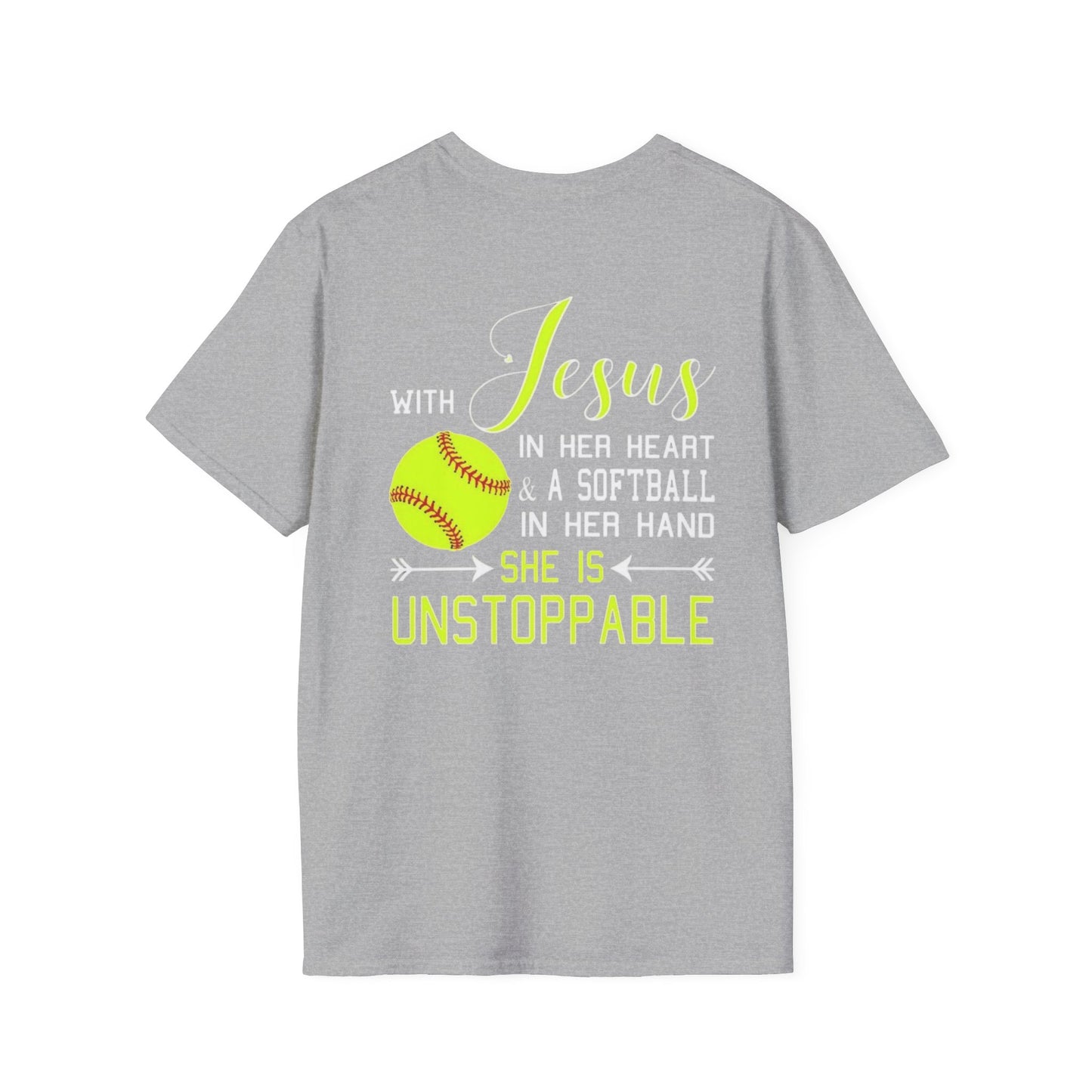 Unisex Softstyle T-Shirt - Unstoppable Softball Player Tee, Softball Gift, Christian Athlete Shirt, Sports Motivation, Inspirational Tee