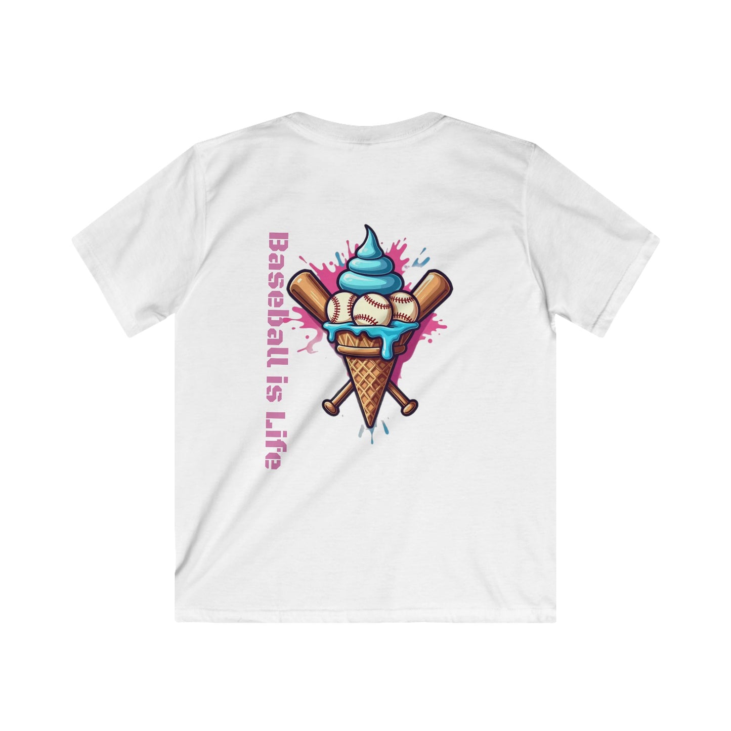 Baseball is Life Kids Softstyle Tee, Cute Baseball Shirt, Youth Summer T-Shirt, Fun Sports Gift, Ice Cream Design Tee