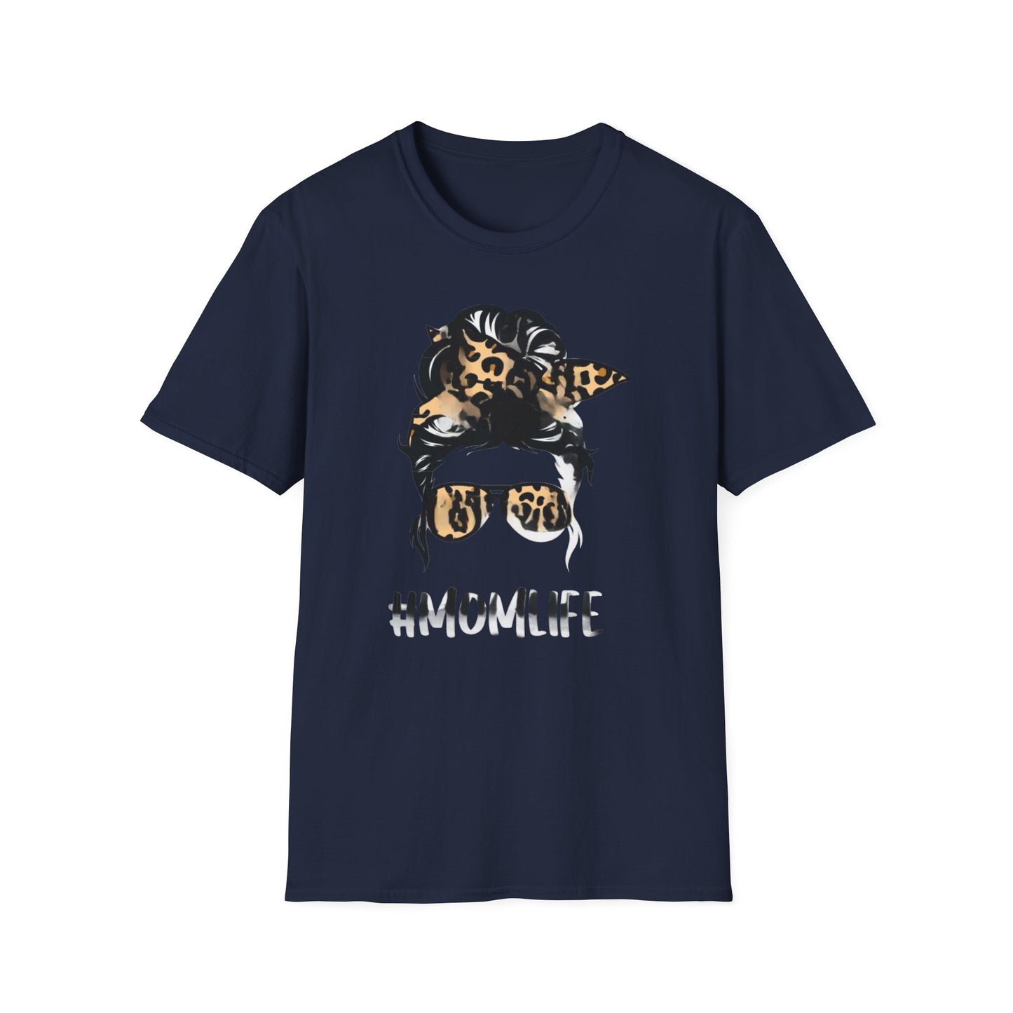 #MomLife Leopard Print Unisex Softstyle T-Shirt, Gift for Moms, Casual Wear, Mother's Day T-Shirt, Trendy Mom Apparel