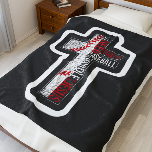 Baseball & Faith Plush Blanket, Soft Throw for Sports Lovers, Cozy Gift for Athletes, Home Decor, Religious Inspire