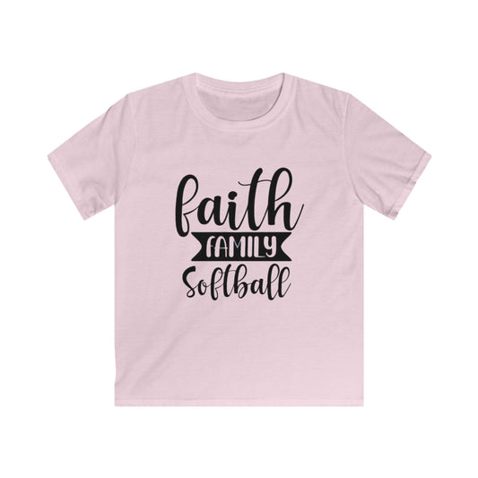 Faith Family Softball Kids Tee - Perfect Gift for Sports Lovers, Family Gatherings, Birthdays, Softball Tournaments, and Everyday Wear