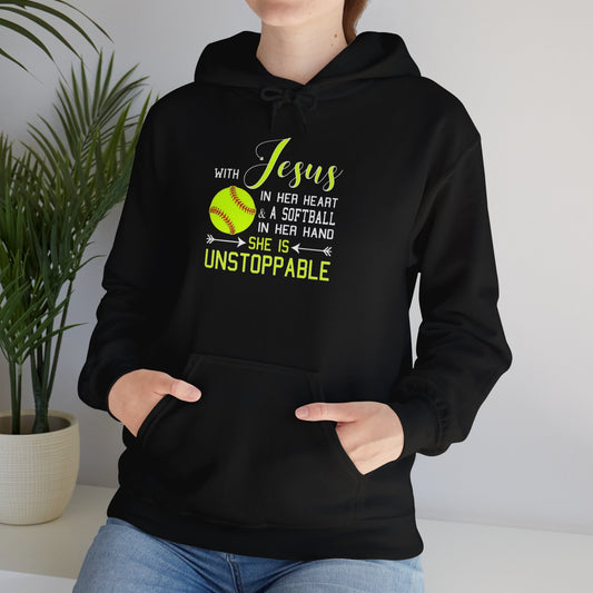 Unstoppable Faith Hooded Sweatshirt | Christian Gift for Softball Players | Inspirational Hoodie | Activewear for Women | Birthday Gift