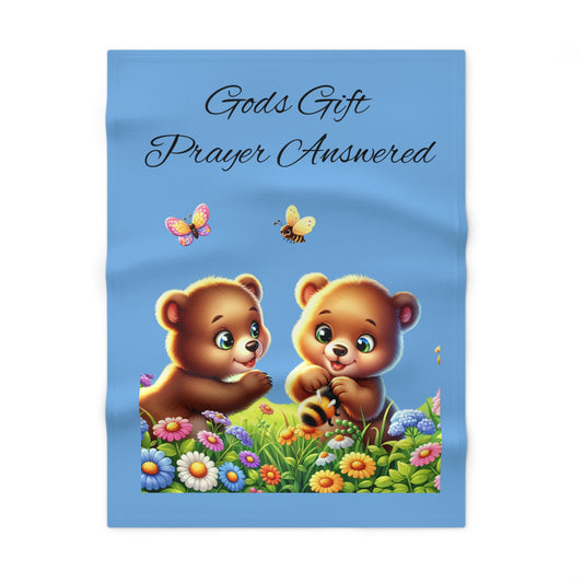 Soft Fleece Baby Blanket with Cute Bears - God's Gift, Prayer Answered, Perfect for Baby Showers, Nursery Decor, Newborn Gift, Cozy Comfort