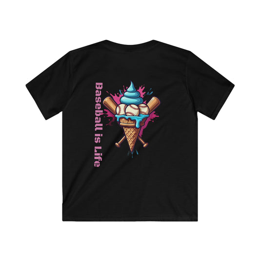 Baseball is Life Kids Softstyle Tee, Cute Baseball Shirt, Youth Summer T-Shirt, Fun Sports Gift, Ice Cream Design Tee