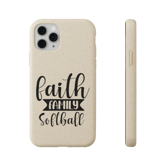 Biodegradable Softball Case - Faith Family Design, Eco-Friendly Phone Cover, Gift for Softball Lovers, Sustainable Accessory, Sports [...]