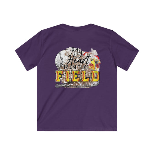 Kids Baseball Tee, Youth Sports Shirt, My Heart is on that Field T-Shirt, Softstyle Kids Tee, Perfect for Team Spirit, Birthday Gift