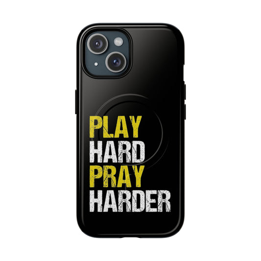 Tough Magnetic Phone Case, Play Hard Pray Harder, Durable Protection, Gifts for Gamers, Sports Enthusiasts, Everyday Use