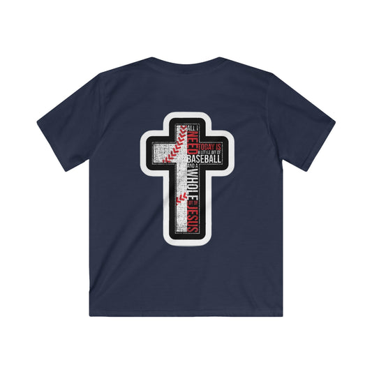 Kids Baseball Faith Tee, Christian T-Shirt, Sport Tee for Kids, Kids Softstyle Shirt, Youth Baseball Shirt, Kids Faith Apparel