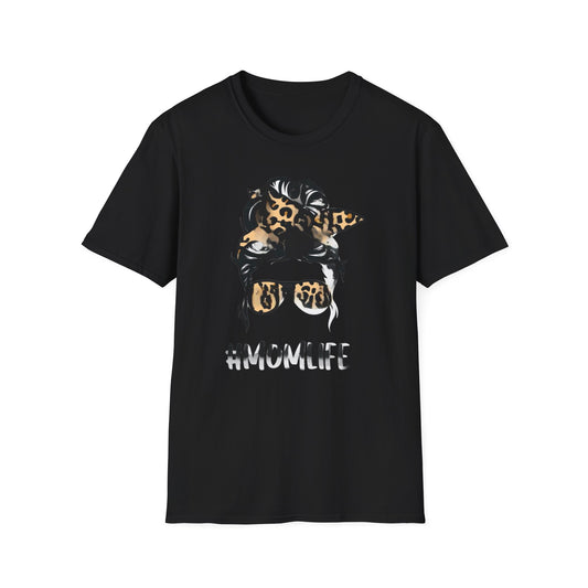 #MomLife Leopard Print Unisex Softstyle T-Shirt, Gift for Moms, Casual Wear, Mother's Day T-Shirt, Trendy Mom Apparel